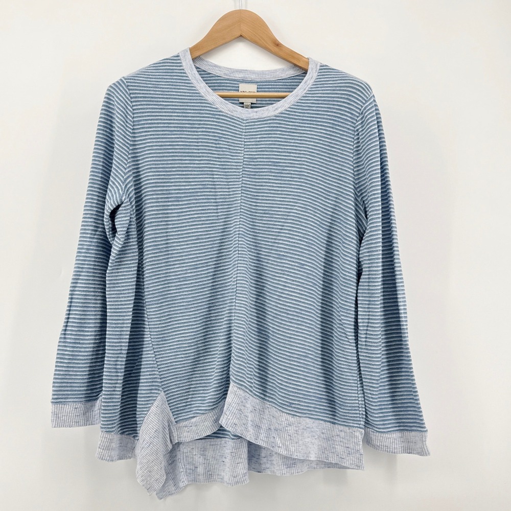 NIC+ZOE Striped Long Sleeve Asymmetrical Hem Knit Sweater Women XL Blue White